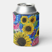 Blauw Geel Roze Bloemen Naadloos Blikjeskoeler (Blikje Achterkant)