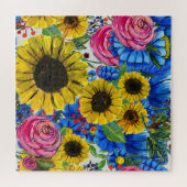 Blauw Geel Roze Bloemen Naadloos Legpuzzel (Horizontaal)