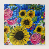 Blauw Geel Roze Bloemen Naadloos Legpuzzel (Verticaal)