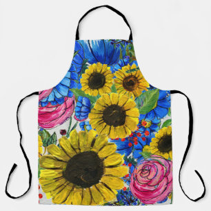 Blauw Geel Roze Bloemen Naadloos Schort