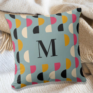 Blauw geel roze cirkelpatroon retro kussen