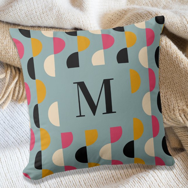 Blauw geel roze cirkelpatroon retro kussen (Creator heeft geüpload)