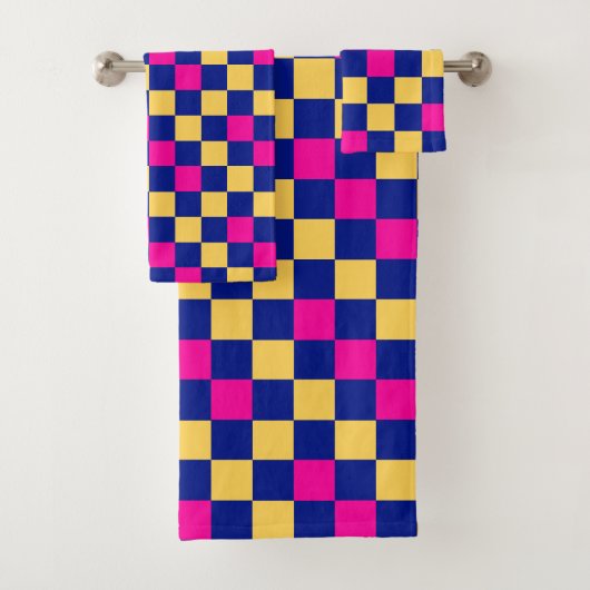 Blauw Geel Roze Geruit Patroonontwerp Bad Handdoek (Insitu)
