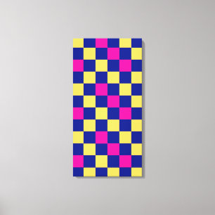 Blauw Geel Roze Geruit Patroonontwerp Canvas Afdruk