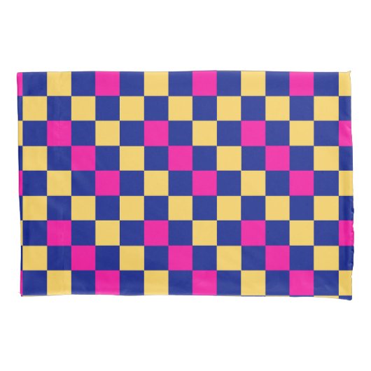 Blauw Geel Roze Geruit Patroonontwerp Kussensloop (Voorkant)