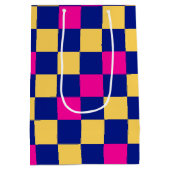 Blauw Geel Roze Geruit Patroonontwerp  Medium Cadeauzakje (Achterkant)