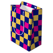 Blauw Geel Roze Geruit Patroonontwerp  Medium Cadeauzakje (Achterkant Gekanteld)