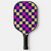 Blauw Geel Roze Geruit Patroonontwerp Pickleball Paddle (Voorkant)