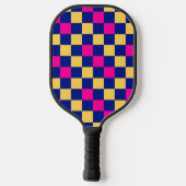 Blauw Geel Roze Geruit Patroonontwerp Pickleball Paddle (Achterkant)