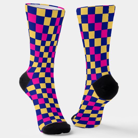 Blauw Geel Roze Geruit Patroonontwerp  Sokken (Gebogen)