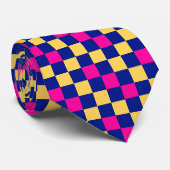 Blauw Geel Roze Geruit Patroonontwerp  Stropdas (Opgerold)