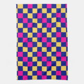 Blauw Geel Roze Geruit Patroonontwerp Theedoek (Verticaal)