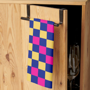 Blauw Geel Roze Geruit Patroonontwerp  Theedoek