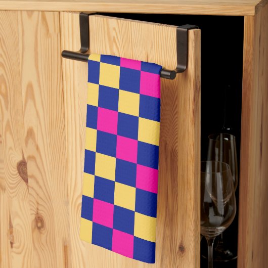 Blauw Geel Roze Geruit Patroonontwerp Theedoek (Derde Gevouwen)