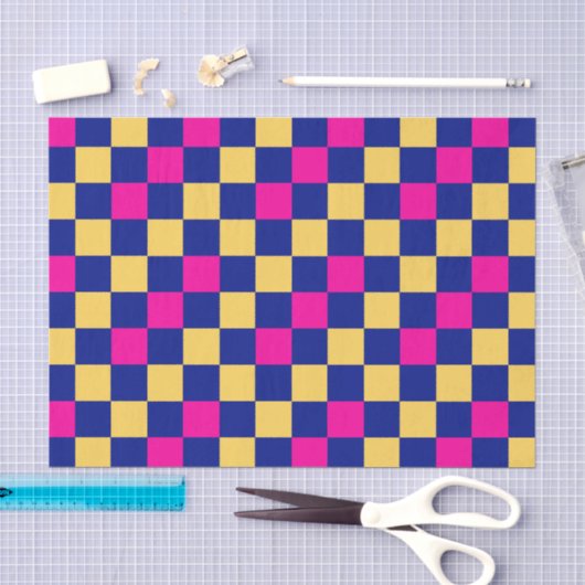 Blauw Geel Roze Geruit Patroonontwerp  Tissuepapier (Craft)