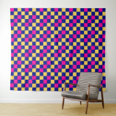 Blauw Geel Roze Geruit Patroonontwerp Wandkleed (In Situ (horizontaal))