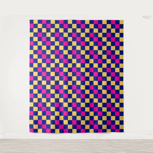 Blauw Geel Roze Geruit Patroonontwerp Wandkleed (Voorkant)