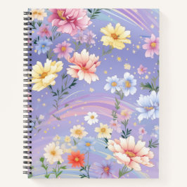  BLAUW GEEL ROZE WATERVERF BLOEMEN NOTITIEBOEK