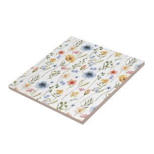 Blauw Geel Roze Wilde Bloem Waterverf Tegeltje