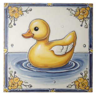 Blauw Geel Rubber Duck Schattige Duckie Ducky Badk Tegeltje