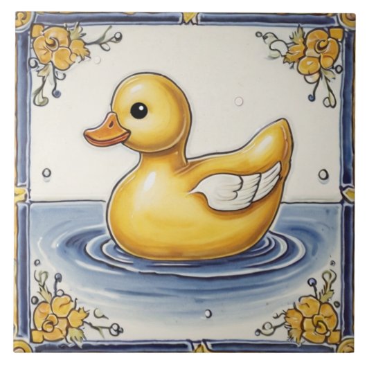 Blauw Geel Rubber Duck Schattige Duckie Ducky Badk Tegeltje (Voorkant)
