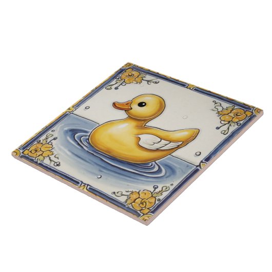 Blauw Geel Rubber Duck Schattige Duckie Ducky Badk Tegeltje (Zijkant)