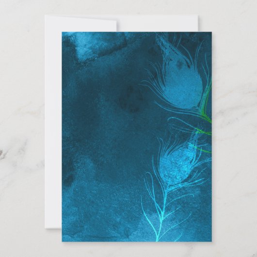 Blauw & Geel Rustiek Peacock Bruiloft Kaart (Achterkant)