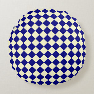 Blauw Geel Rut Diamant Patroon Rond Kussen