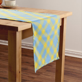 Blauw Geel Rutpatroon Korte Tafelloper