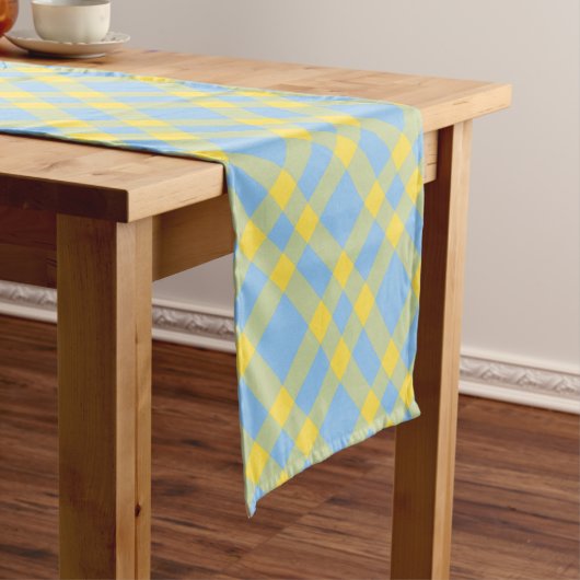 Blauw Geel Rutpatroon Korte Tafelloper (Voorbeeld)