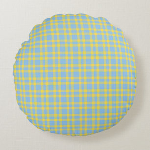 Blauw Geel Rutpatroon Rond Kussen