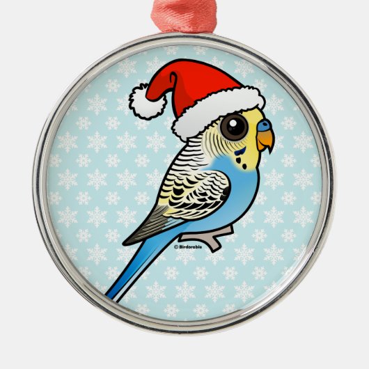 Blauw & Geel Santa Budgie Metalen Ornament (Voorkant)