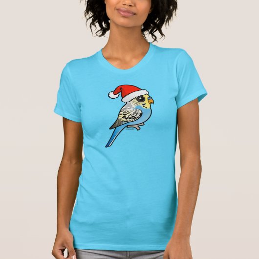 Blauw & Geel Santa Budgie T-shirt (Voorkant)