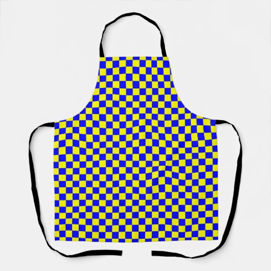 Blauw Geel Schaakbord Gingham Patroon Schort (Voorkant)