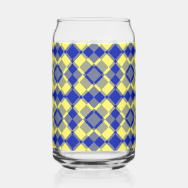 Blauw Geel Schach Argyle Patroon Blikvorm Glas
