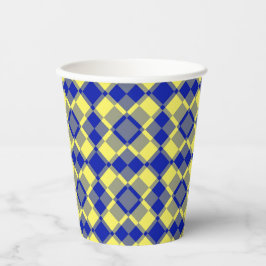 Blauw Geel Schach Argyle Patroon Papieren Bekers