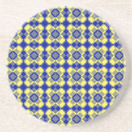 Blauw Geel Schach Argyle Patroon Zandsteen Onderzetter