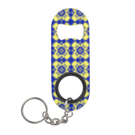 Blauw Geel Schachbord Argyle Patroon Mini Flessenopener
