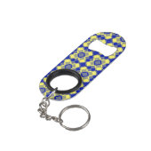 Blauw Geel Schachbord Argyle Patroon Mini Flessenopener (Achterkant Gekanteld)
