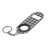 Blauw Geel Schachbord Argyle Patroon Mini Flessenopener (Voorkant Gekanteld)