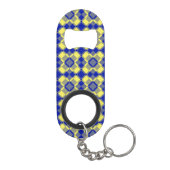 Blauw Geel Schachbord Argyle Patroon Mini Flessenopener (Achterkant)