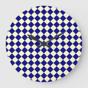 Blauw Geel Schacherdiamantpatroon Grote Klok