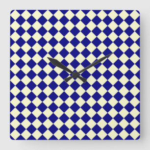 Blauw Geel Schacherdiamantpatroon Vierkante Klok