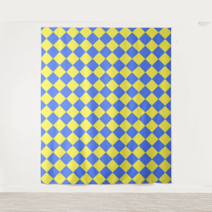 Blauw Geel Schacherdiamantpatroon Wandkleed