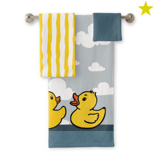 Blauw Geel Schattig Rubberen Eend Strepen Lucht Wo Bad Handdoek