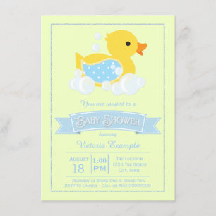 Blauw Geel Schattige Rubberen Eend Baby Shower Kaart