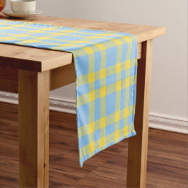 Blauw Geel Schotse Ruit Patroon Korte Tafelloper