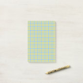 Blauw Geel Schotse Ruitpatroon Post-it® Notes (Op bureau)