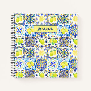 Blauw Geel Siciliaanse Majolica Citrus Tuin Tegel Notitieboek