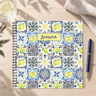 Blauw Geel Siciliaanse Majolica Citrus Tuin Tegel Notitieboek